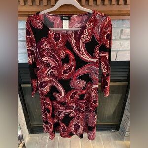 MSK Women's Long Sleeve Dress - Red and Black Paisley
